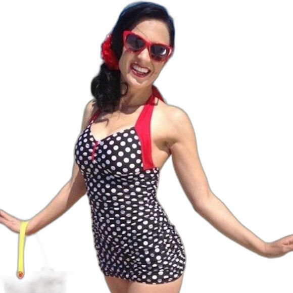 Lolita Girl Other - Lolita Girl Retro Pin-Up Bikini – Black White Polka Dot 2-Piece Swimsuit​